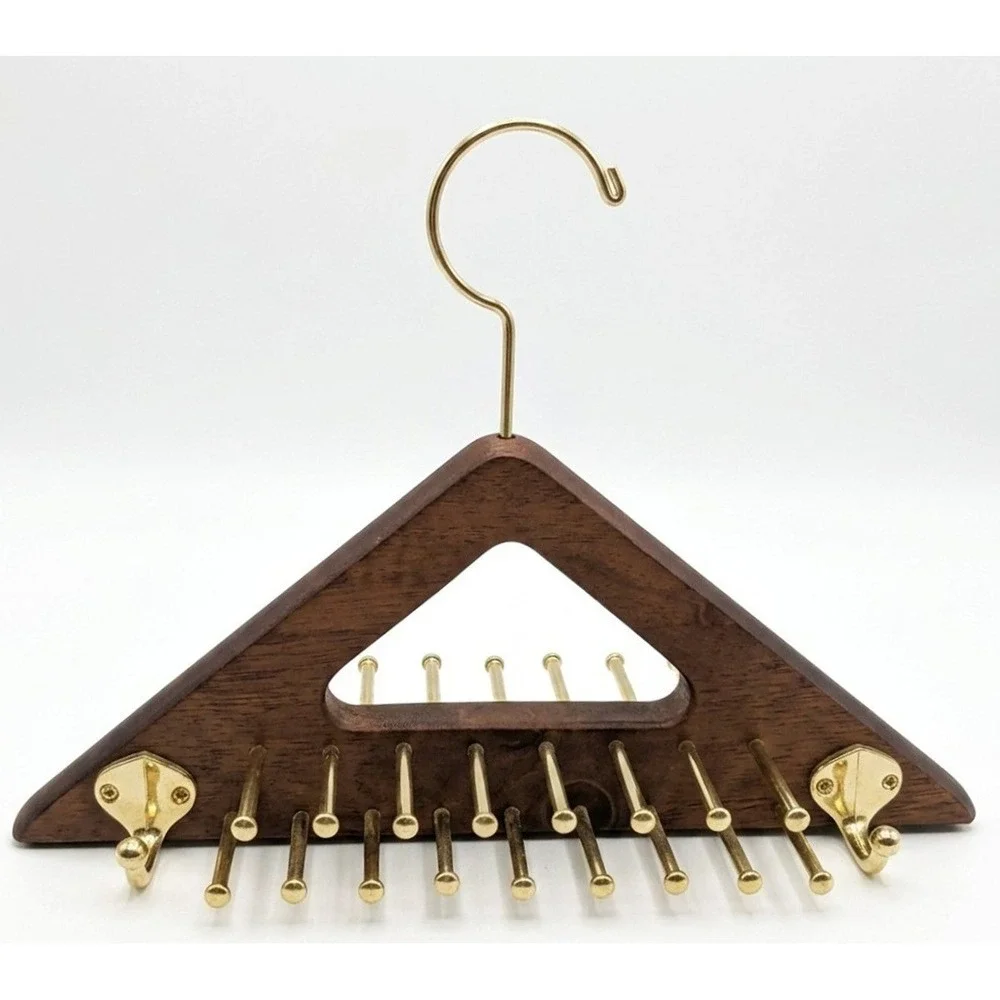 Neck Tie and Belt Organizer Hanger, Dark Wood / Gold Tone, Scarf Organizer